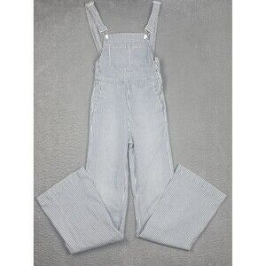 FRAME Denim Overalls XS Blue Wht Stripe Flared Leg Adjustable Straps Utility